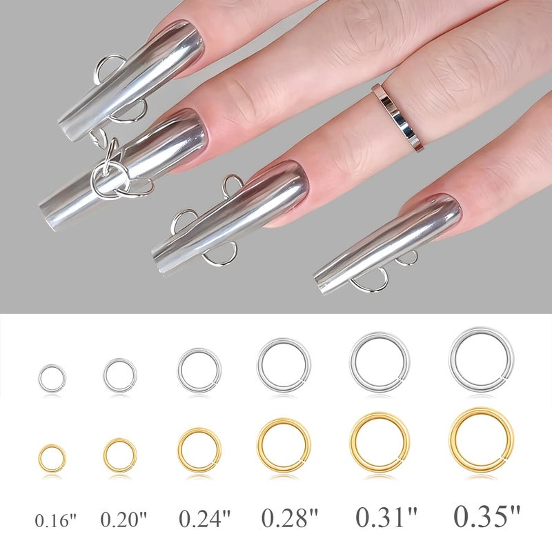 furtherpretty Gothic Punk Nail Piercing Charms, Gold Silver Open Rings Dangle Nail Charms, Y2K Grommets & Eyelets Nail Art Decorations Accessories, Manicure Supplies, Jump Rings for Jewelry Making - Image 3